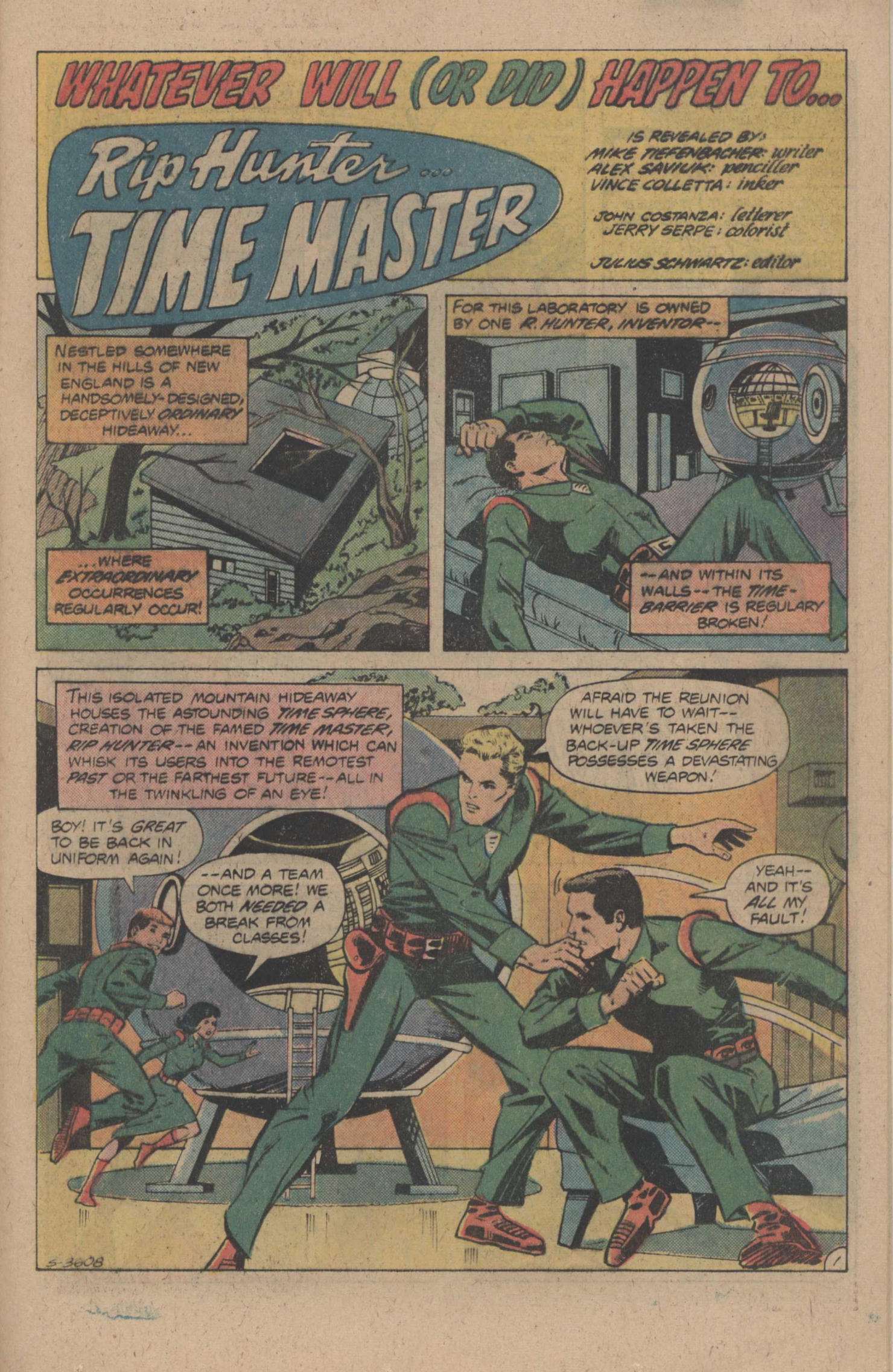 Whatever Will (or Did) Happen To... Rip Hunter, Time Master! From DC Comics Presents #37, by Mike Tiefenbacher, Alex Saviuk, and Vince Colletta.