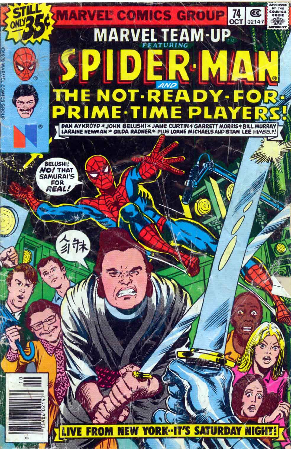 MARVEL TEAM-UP #74 featuring Spider-Man and the cast from Saturday Night Live