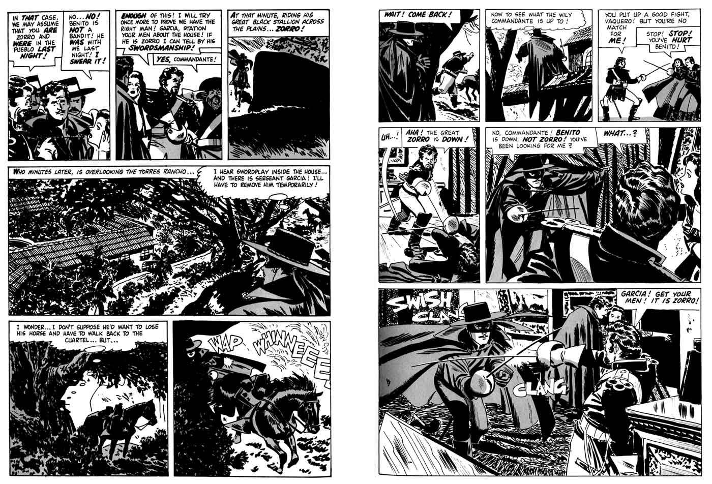 Two pages from "Zorro's Secret Passage" with art by Alex Toth