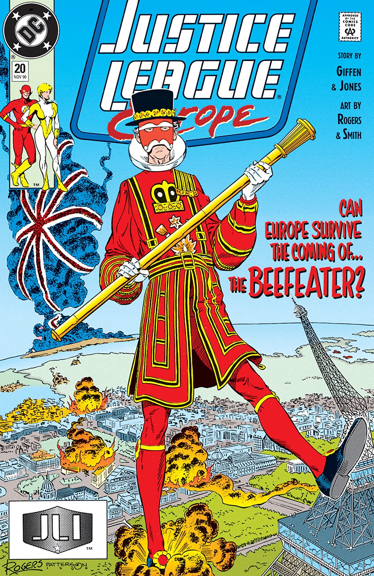 Justice League Europe #20 cover by Marshall Rogers and Bruce Patterson
