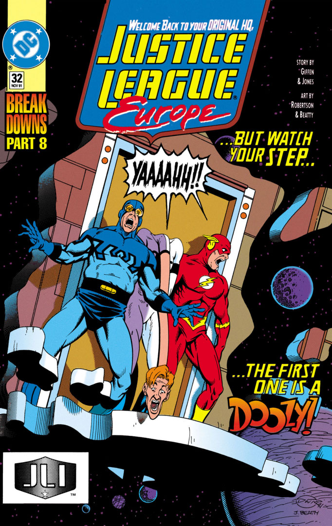 Justice League Europe #32 cover by Darick Robertson & John Beatty  