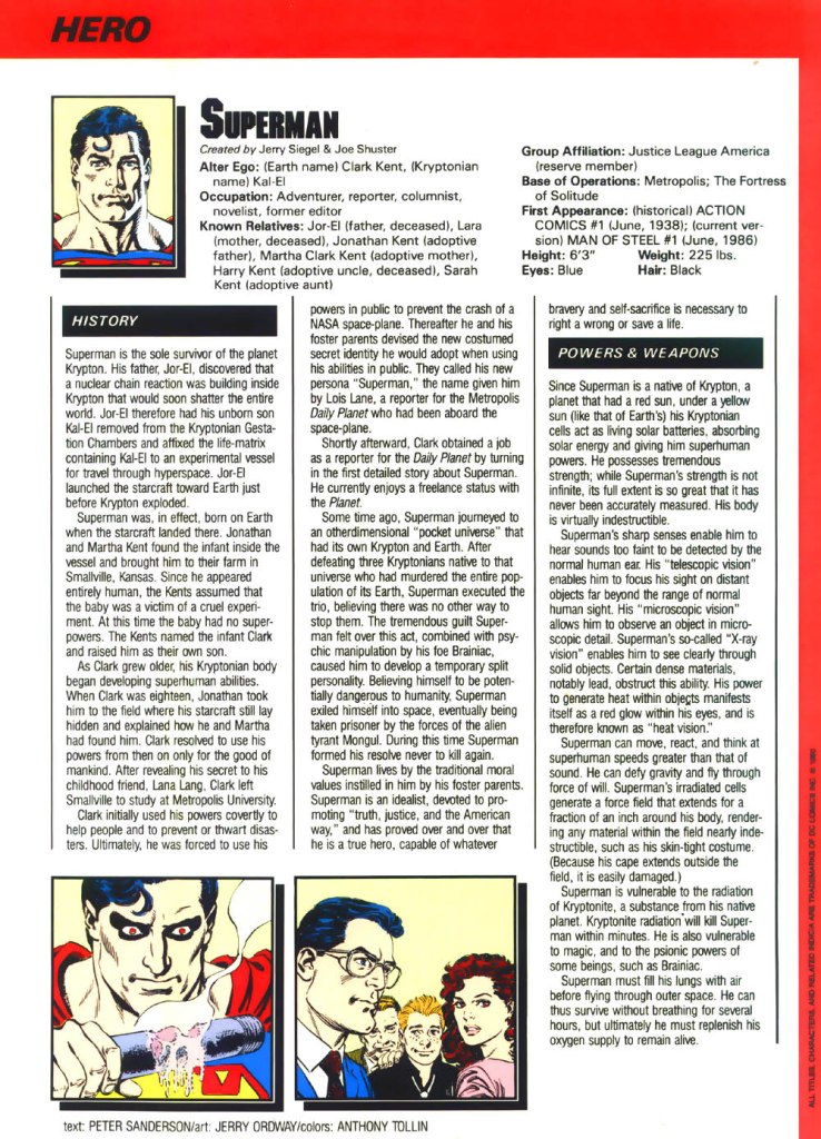 Who’s Who in the DC Universe #1 - Superman - text by Peter Sanderson, with art by Jerry Ordway